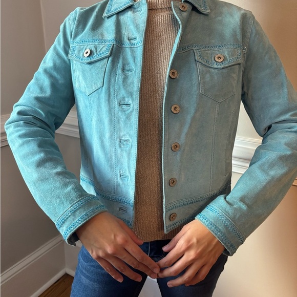 ISO Womens Y2K‎ Vintage Suede Beaded Embroidered Suede Turquoise Jacket - Small - Picture 3 of 11